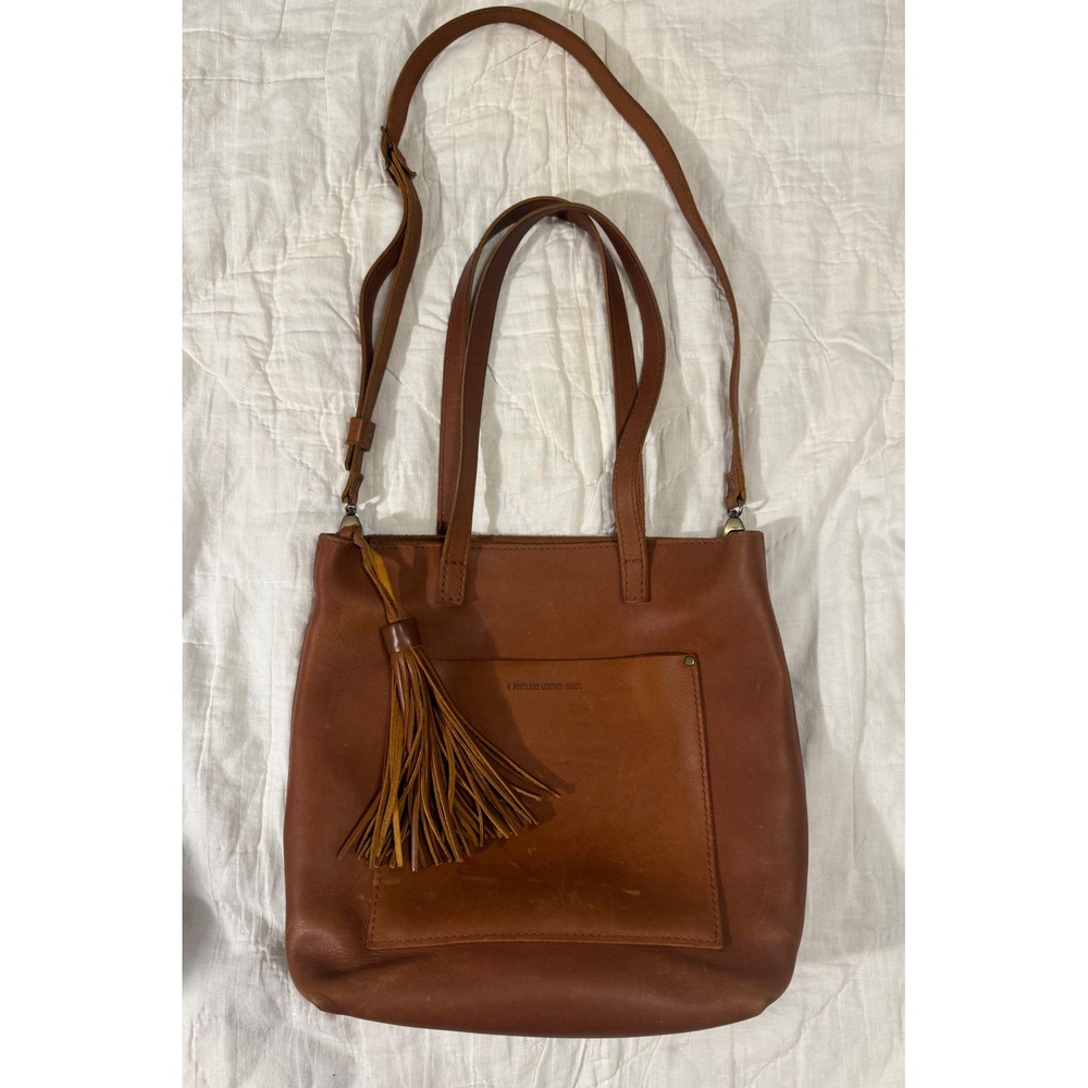Portland Leather Goods Honey Brown Leather Zip Top Crossbody Tote Bag Tassel